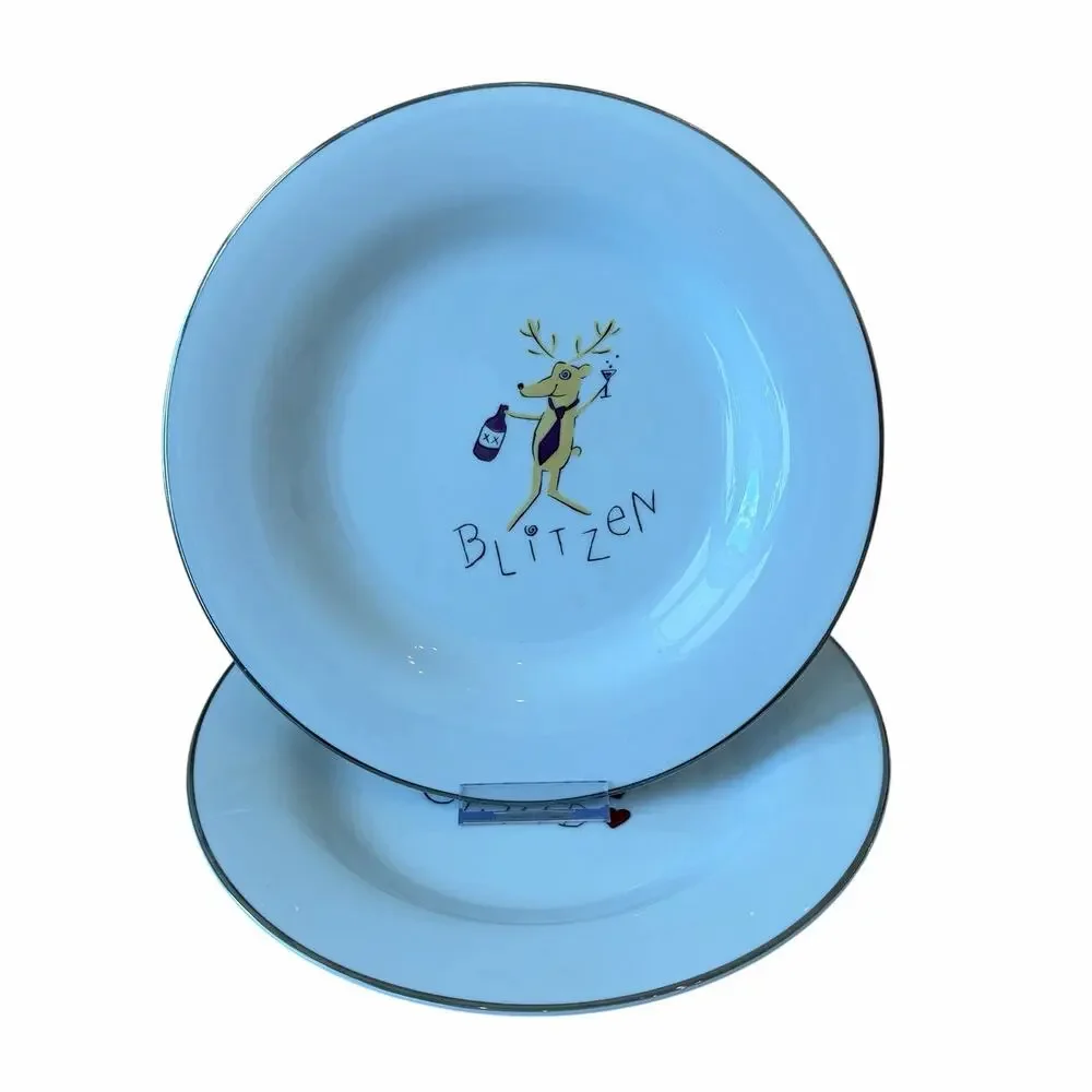 Pottery Barn Christmas Reindeer Dinner Plates 11in Set of 4 Japan RETIRED
